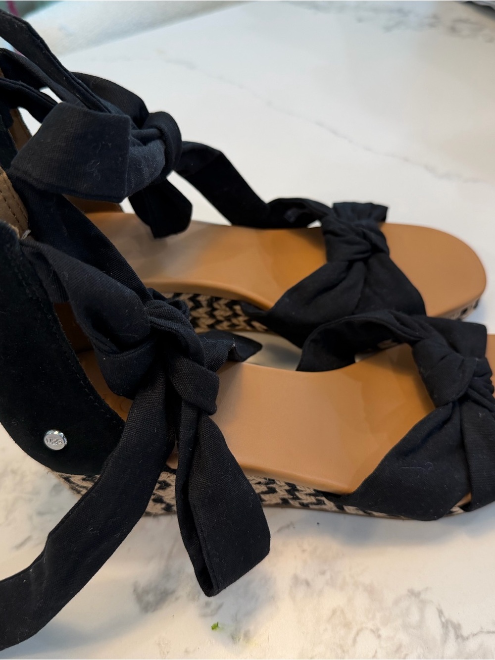 Women’s Black Tie-Wrap UGG Wedge Sandals 2.5” heel- never worn!